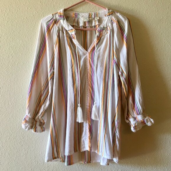 Caffe Marrakesh Colorful Vertical Stripe Top with Tassels Size L Cotton - Picture 1 of 13